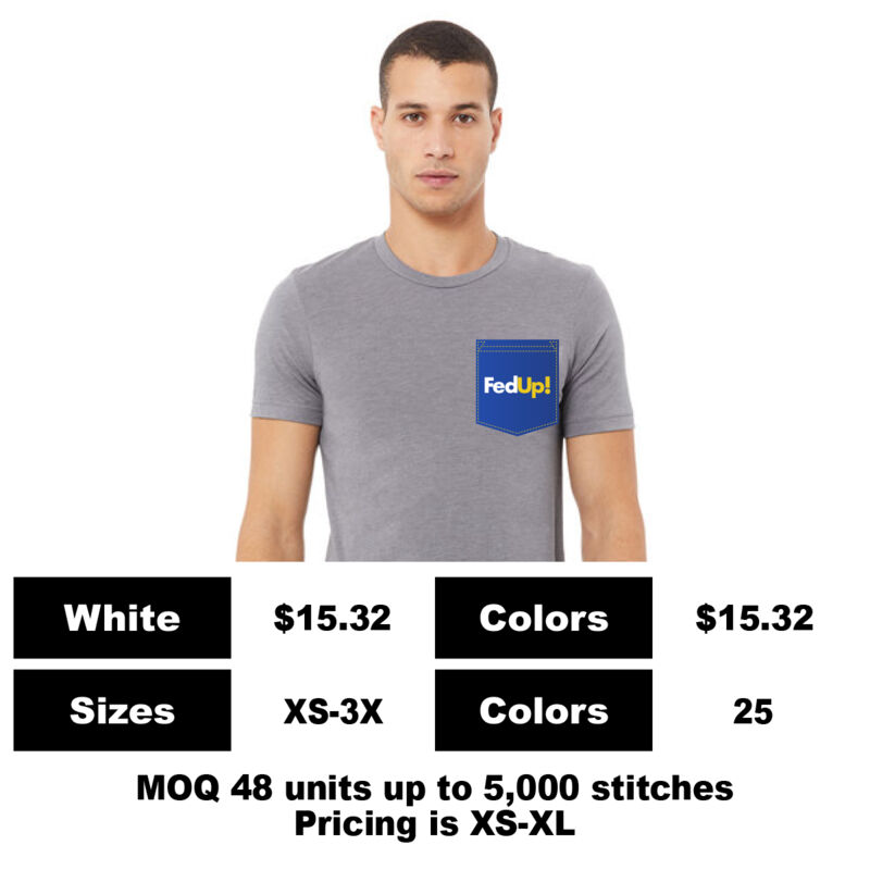B3413-P: Embroidery on Pocket - 3.8 oz Triblend Pocket T-Shirt